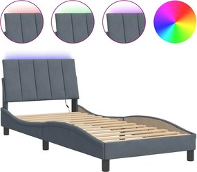 vidaXL sötétszürke bársony ágykeret LED-ekkel matrac nélkül Hanko 90 x 200 cm