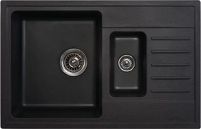 Quadro Plus 1.5D Metalac 158549 Gránit Mosogatótálca - Extra mély, Csepegtetőtálcás, Design, Szemcsés Fekete