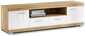 Mazzoni SIMPLE D2SZ2 TV-állvány Arany Tölgy/Fehér Fényes - TV-ÁLLVÁNY KOMÓD NAPPALIBA FÉNYES