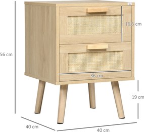 HOMCOM 2 db Éjjeli Szekrény Szett, Oldalszekrények, 2 Fiókkal Rattan Stílusú Előlapokkal, Bohém Stílus, Természetes Fenyőfa Lába | Aosom