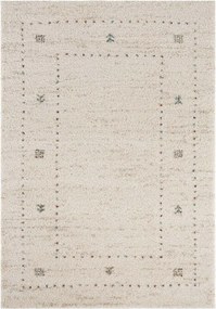 Shaggy szőnyeg 160x230 nappaliba, krémszínű boho minta hosszú sörtékkel