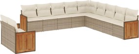 vidaXL 11 részes bézs polyrattan kerti ülőgarnitúra párnákkal