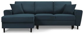 Sötétkék kordbársony kinyitható tárolóhelyes sarokkanapé (bal oldali-heverő résszel) Kyoto – Cosmopolitan Design