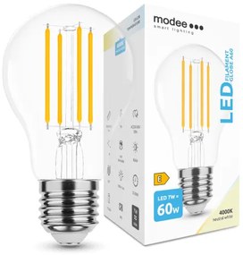 LED lámpa , égő , izzószálas hatás , filament  , E27 foglalat , A60  , 7 Watt , természetes fehér , Modee