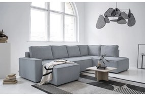 Világosszürke kordbársony kinyitható sarokkanapé (jobb oldali-U alakú) Brave Dave – Miuform