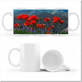 Fényképes bögre Piros pipacs Virágok