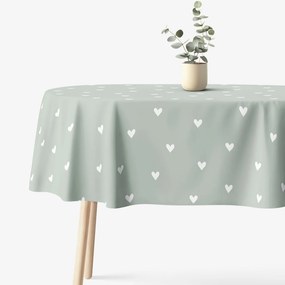 Goldea ovális pamut terítő - szívecskék, zsálya színű alapon 120 x 200 cm