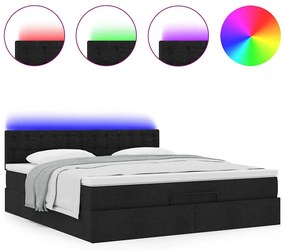 fekete szövet ottomán ágy matraccal &amp; LED-ek 180x200cm