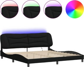 vidaXL fekete szövet ágykeret LED-ekkel matrac nélkül Hvar 200 x 200 cm