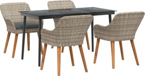 vidaXL Kert étkező szett párnával 5 pcs Világosszürke polirattan