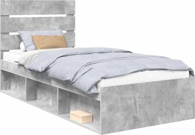 vidaXL Ágykeret fejtámlával Beton 90 x 200 cm Tömör fenyőfa