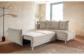 Bézs kordbársony kinyitható sarokkanapé (jobb oldali) Lazy Lukka – Miuform