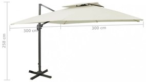 homokszínű dupla tetejű konzolos napernyő 300 x 300 cm
