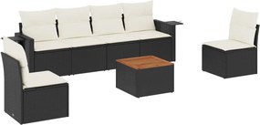 vidaXL 7 részes fekete polyrattan kerti ülőgarnitúra párnával