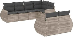 vidaXL 7 részes világosszürke polyrattan kerti ülőgarnitúra párnákkal