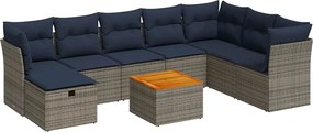 vidaXL 9 részes szürke polyrattan kerti ülőgarnitúra párnákkal