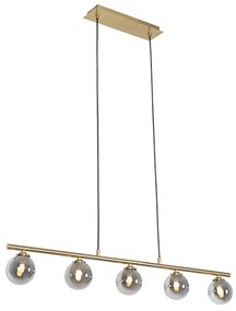 Modern függőlámpa arany 100 cm 5-lámpás füstüveggel - Athén