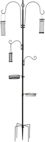 PawHut Madáretető Állomás Acélból 208 cm, 4 Horoggal, Madárfürdő, Étkező Tál, Teljes Madáreleség, Madáretető Állomás, Fekete | Aosom