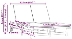 vidaXL Napozó 2-személy Barna 63 x 199 x 85 cm Tömör Akácfa