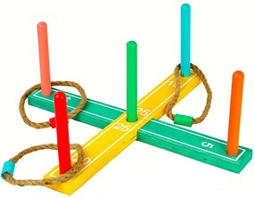 Klasszikus Retro fa karika dobó játék, 4 db karikával 12 cm, 42 x 42 x 17 cm