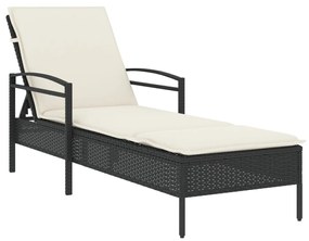 vidaXL fekete polyrattan napozóágy párnával 63x200x81 cm