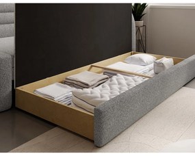 Szürke buklé kinyitható-tárolóhelyes kanapé jobb oldali 223 cm Fabillo – ELTAP