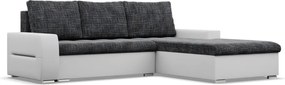 Toronto sarokkanapé, 2 ágyneműtartóval, fonott + műbőr, jobboldali, sötétszürke - fehér