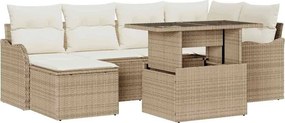 vidaXL Kerti Kanapé Szett párnával 7 pcs Bézs Poli rattan