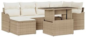 vidaXL Kerti Kanapé Szett párnával 7 pcs Bézs Poli rattan