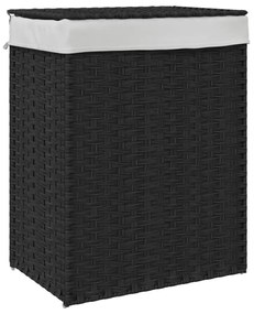 fekete polyrattan szennyeskosár fedéllel 46x33x60 cm