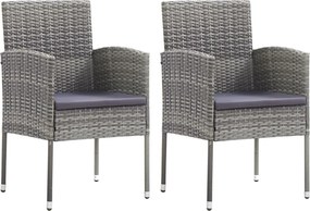 vidaXL 2 db szürke polyrattan kerti szék sötétszürke párnákkal