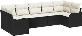 vidaXL Kerti Kanapé Szett párnával 7 pcs Fekete és fehér Poli rattan