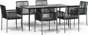 vidaXL 7 részes fekete polyrattan és acél kerti étkezőszett párnával