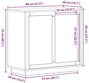 Oldalszekrény Fekete Tölgy 80x34x75 cm Műszaki Fa