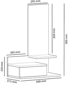 Fali polc tükörrel Rozella Oak and Anthracite