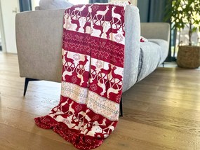 RÉNSZARVASOK piros-fehér karácsonyi mikroplüss takaró Méret: 200 x 220 cm