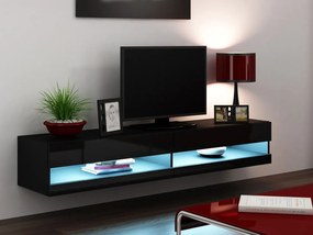 ASHTON 1 TV asztal fehér LED világítással 180 cm - fekete / fényes fekete