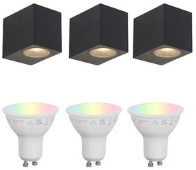 3 darabos okos fali lámpa szett fekete GU10 50mm IP44 - Baleno
