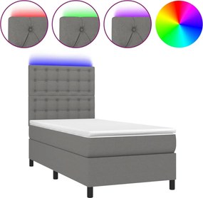 vidaXL sötétszürke szövet rugós és LED-es ágy matraccal 100x200 cm