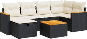 vidaXL 7 részes fekete polyrattan kerti ülőgarnitúra párnával