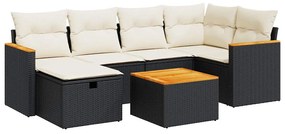 vidaXL 7 részes fekete polyrattan kerti ülőgarnitúra párnával