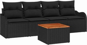 vidaXL Kerti Kanapé Szett párnával 5 pcs Fekete polirattan