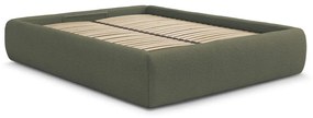 Sötétzöld kárpitozott ágyneműtartós-ágytámla nélkül franciaágy ágyráccsal 180x200 cm Inera – Bobochic Paris