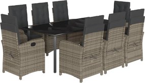 vidaXL 9 részes szürke polyrattan kerti étkezőgarnitúra párnával
