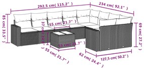 10 részes szürke polyrattan kerti ülőgarnitúra párnával