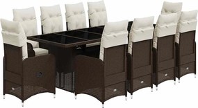 vidaXL 11 részes barna polyrattan kerti bisztrógarnitúra párnákkal