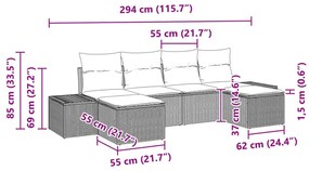 6 részes Kerti Kanapé Szett Párnákkal Világosszürke Poli Rattan