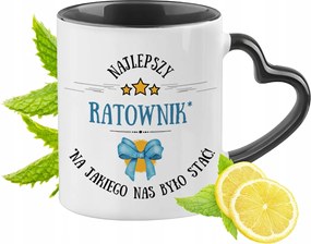 Mentő Bögre Fekete Szív Alakú Füllel Ajándék