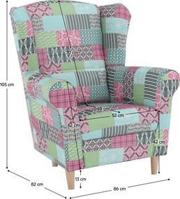 Füles fotel, szövet patchwork, CHARLOT