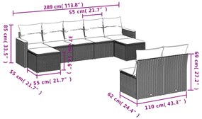 9-részes bézs polyrattan kerti ülőgarnitúra párnákkal